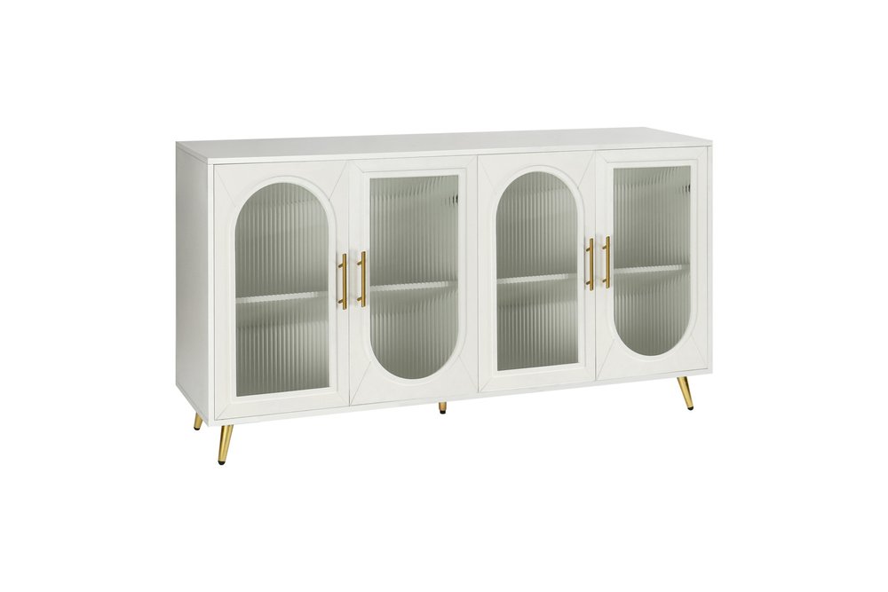 60" Teal Blue Ribbed Texture Sideboard with Four Doors