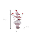 22" Silver and Clear Metal and Acrylic Red Rose Bedside Lamp