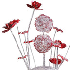 22" Silver and Clear Metal and Acrylic Red Rose Bedside Lamp