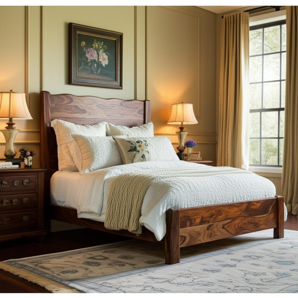 Three Piece Brown Solid Wood Bedroom Set