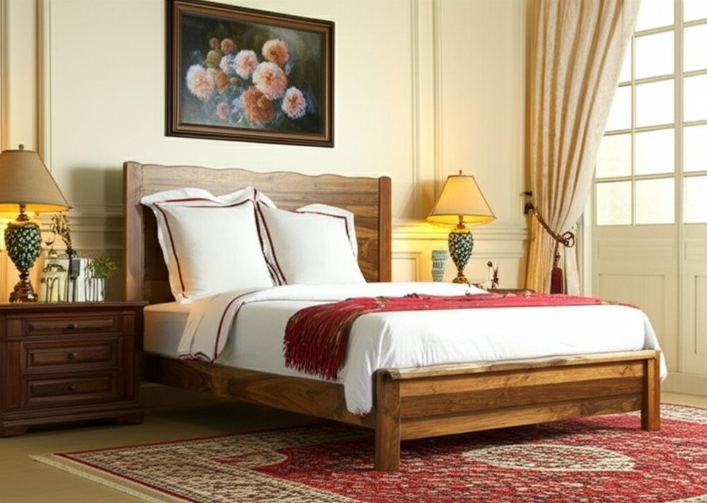 Three Piece Brown Solid Wood Bedroom Set