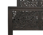 Gray Carved Scrollwork Distressed Solid Wood Queen Bed Frame