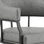 Gray And Black Upholstered Faux Leather Open Back Dining Arm Chair With Wheels