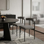 Set of Two Gray And Black Upholstered Faux Leather Open Back Dining Side Chairs