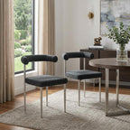 Set of Two Gray And Silver Upholstered Polyester Open Back Dining Side Chairs