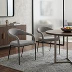 Set of Two Gray And Black Upholstered Polyester Open Back Dining Arm Chairs