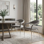 Set of Two Gray And Silver Upholstered Polyester Open Back Dining Arm Chairs