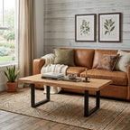 59" Natural And Black Solid Wood And Iron Live Edge Coffee Table