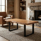 59" Natural And Black Solid Wood And Iron Live Edge Coffee Table