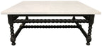 48" White And Black Genuine Marble And Solid Wood Square Coffee Table