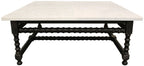 48" White And Black Genuine Marble And Solid Wood Square Coffee Table