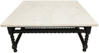 48" White And Black Genuine Marble And Solid Wood Square Coffee Table