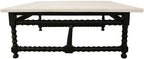 48" White And Black Genuine Marble And Solid Wood Square Coffee Table