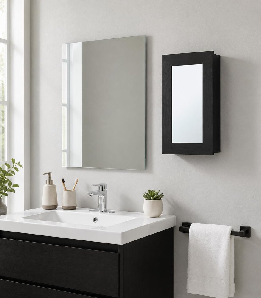 15" Black Wood Floating Bathroom Vanity