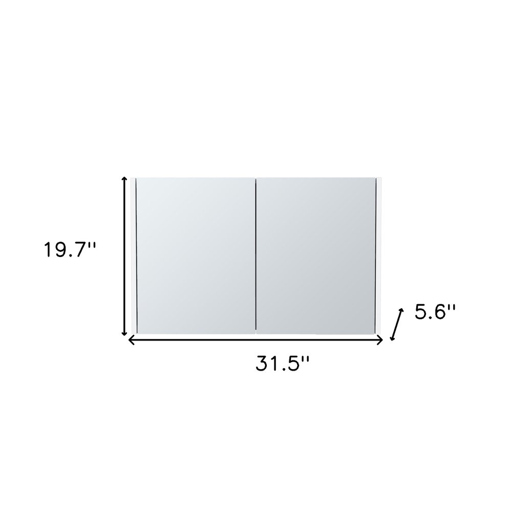 32" White Wood Wall Mounted Double Door Medicine Cabinet