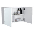 32" White Wood Wall Mounted Double Door Medicine Cabinet