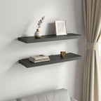 32" Set Of Two Dark Gray Wood Wall Mounted Floating Shelves