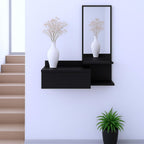 36" Black Wood Wall Mounted Accent Cabinet With Drawer And Mirror
