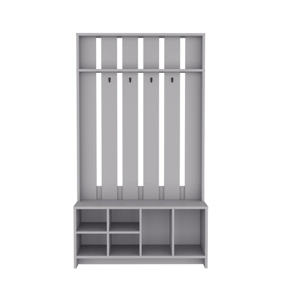 68" Gray Wood Four Hook Coat And Shoe Rack