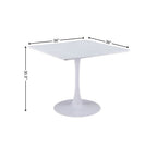 36" White Wood and Steel Pedestal Base Square Dining Table