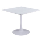36" White Wood and Steel Pedestal Base Square Dining Table