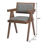 Set of Two Gray And Walnut Upholstery And Solid Wood Open Back Dining Arm Chairs