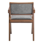 Set of Two Gray And Walnut Upholstery And Solid Wood Open Back Dining Arm Chairs