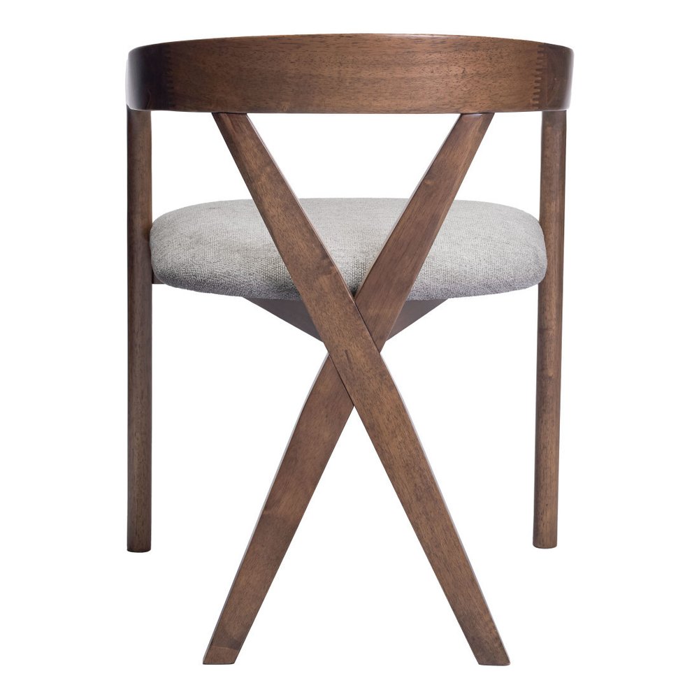 Gray And Walnut Upholstery And Solid Wood Cross Back Dining Arm Chair