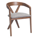 Gray And Walnut Upholstery And Solid Wood Cross Back Dining Arm Chair