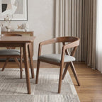 Gray And Walnut Upholstery And Solid Wood Cross Back Dining Arm Chair