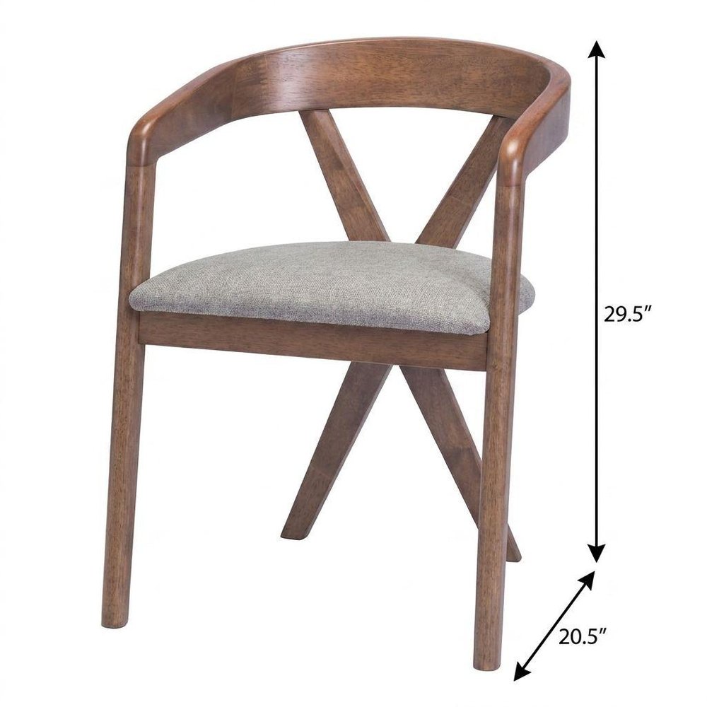 Gray And Walnut Upholstery And Solid Wood Cross Back Dining Arm Chair