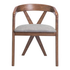 Gray And Walnut Upholstery And Solid Wood Cross Back Dining Arm Chair