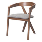 Gray And Walnut Upholstery And Solid Wood Cross Back Dining Arm Chair