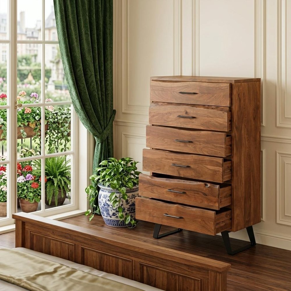 36" Natural Live Edge Solid Wood Six Drawer Dresser