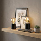 Set of Two 7" Black Cylinder Battery Powered Table Lamps