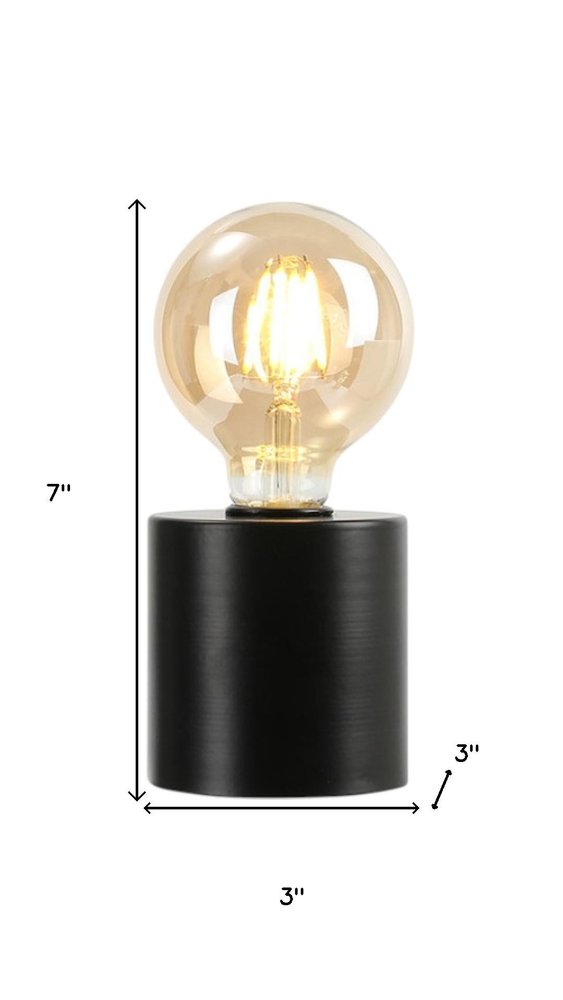Set of Two 7" Black Cylinder Battery Powered Table Lamps
