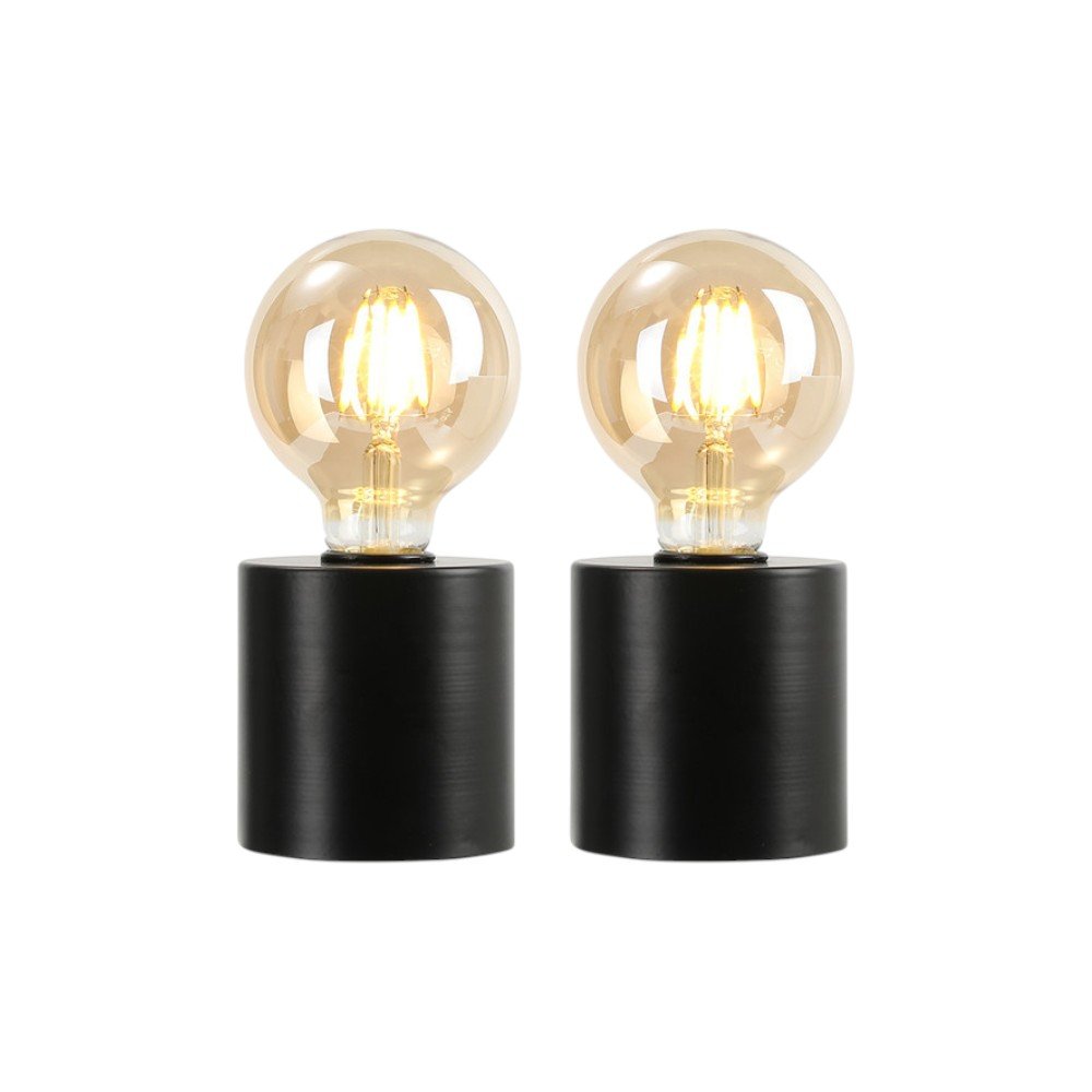 Set of Two 7" Black Cylinder Battery Powered Table Lamps