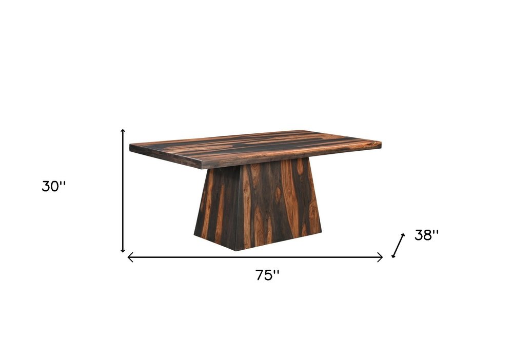 Seven Piece Dark Brown Solid Wood Dining Set with Six Chairs