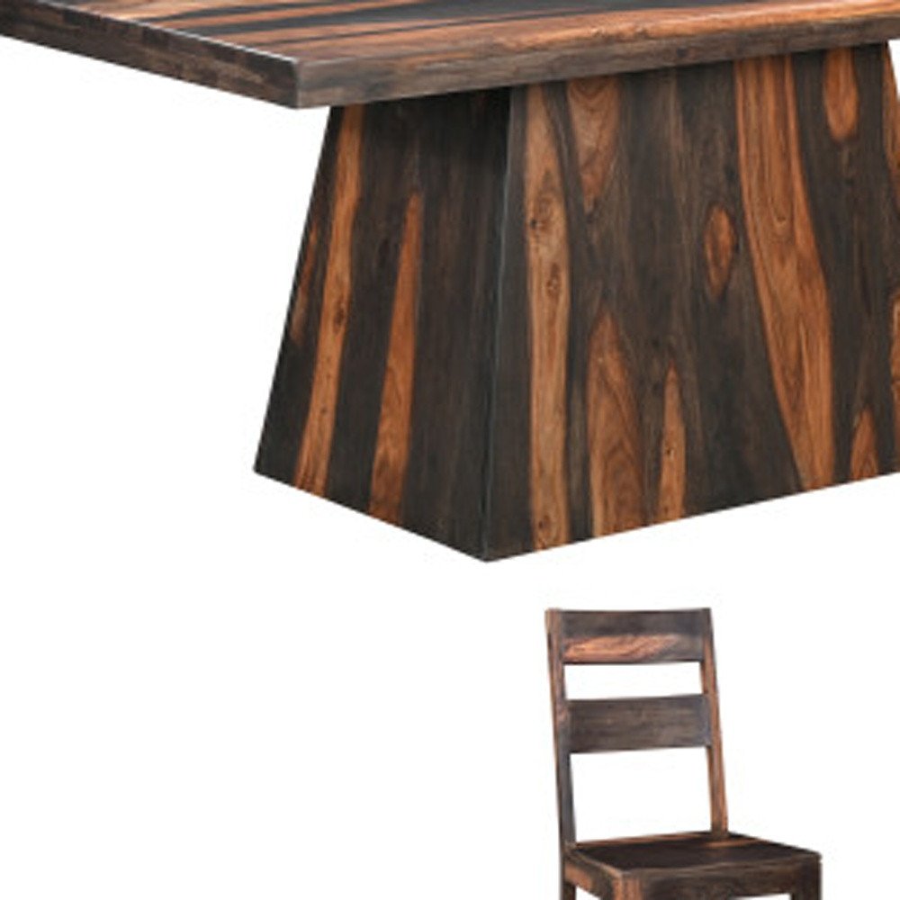 Seven Piece Dark Brown Solid Wood Dining Set with Six Chairs