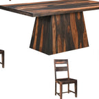 Seven Piece Dark Brown Solid Wood Dining Set with Six Chairs