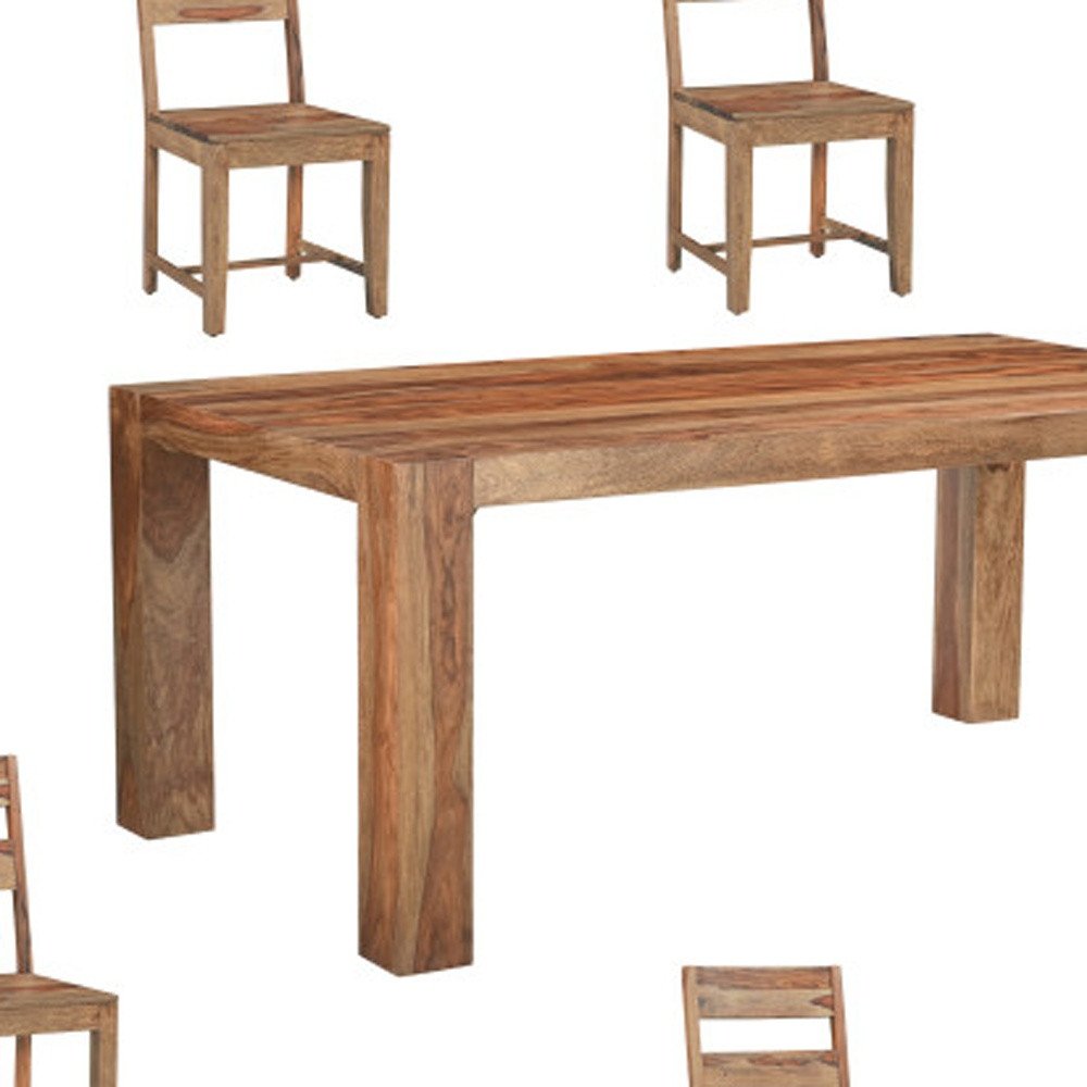 Seven Piece Brown Solid Wood Dining Set with Six Chairs