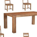 Seven Piece Brown Solid Wood Dining Set with Six Chairs