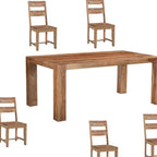 Seven Piece Brown Solid Wood Dining Set with Six Chairs