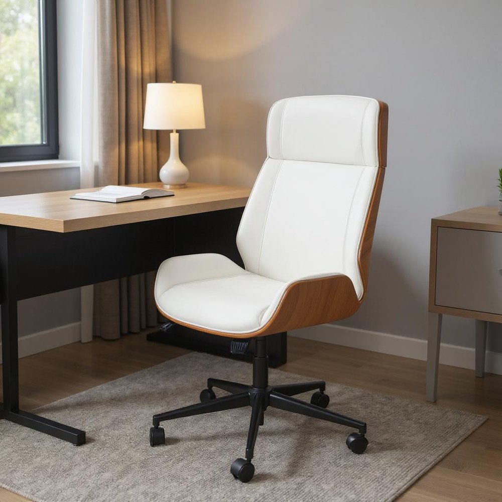 White Adjustable Height Rolling Executive Office Chair