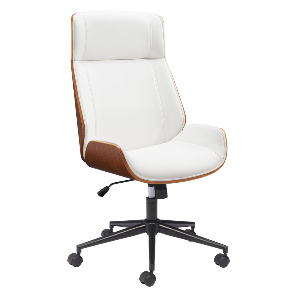 White Adjustable Height Rolling Executive Office Chair