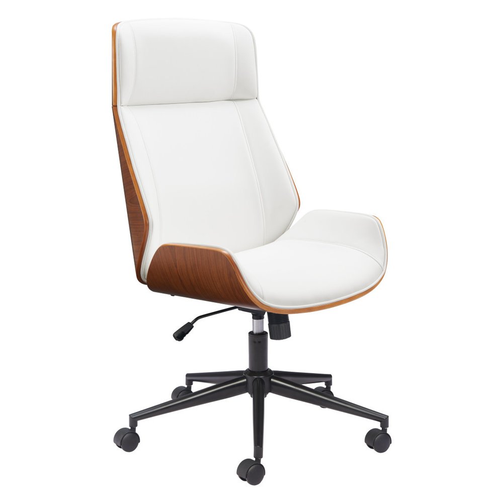 White Adjustable Height Rolling Executive Office Chair