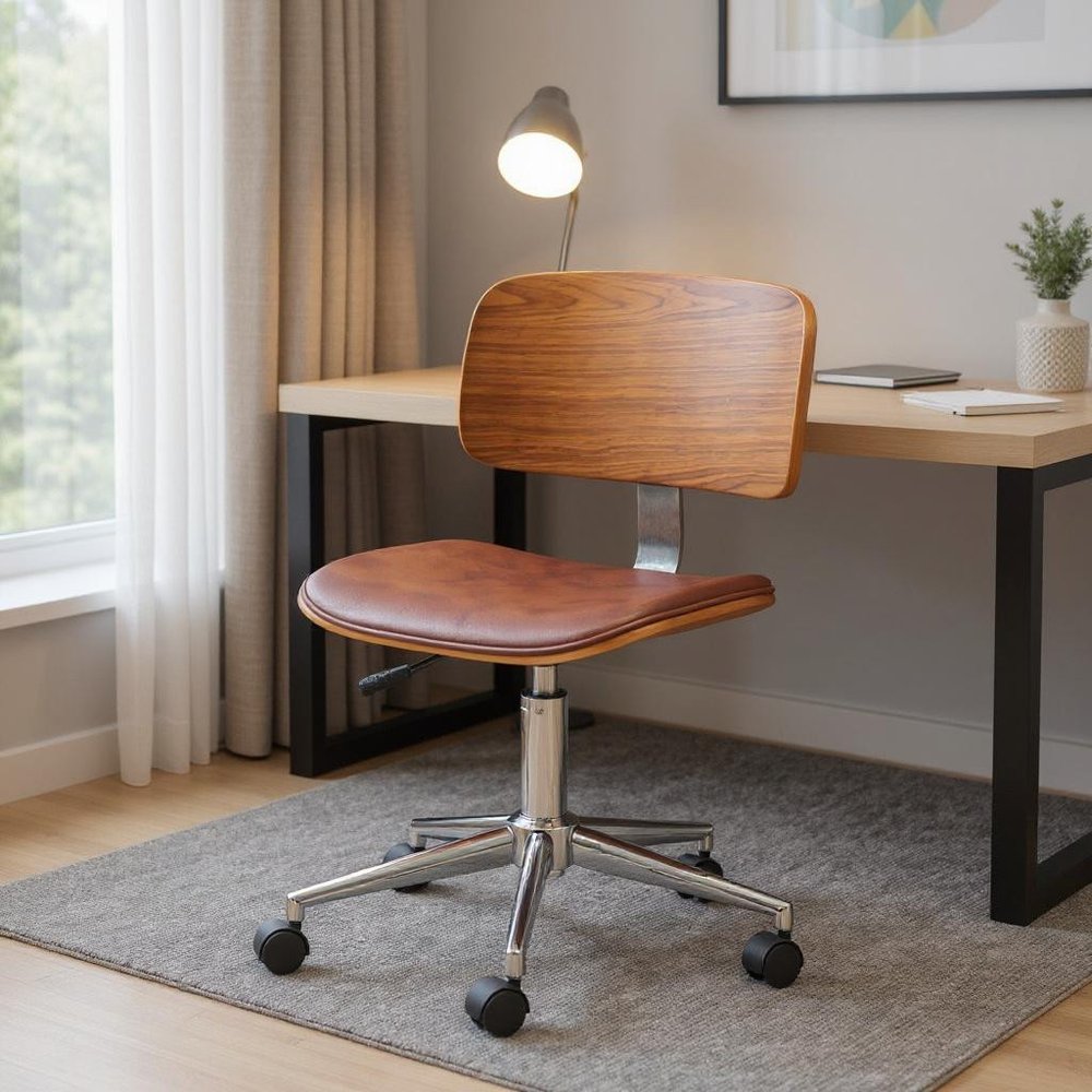 Brown Adjustable Height Rolling Office Chair