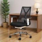 Black Silver and White Adjustable Height Swivel Rolling Office Chair