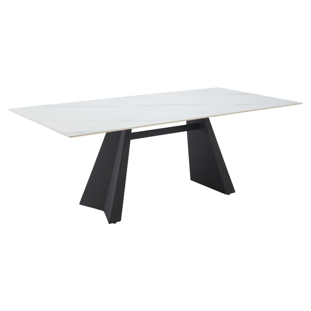79" White and Black Sintered Stone and Steel Double Pedestal Base Dining Table