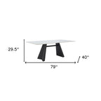 79" White and Black Sintered Stone and Steel Double Pedestal Base Dining Table